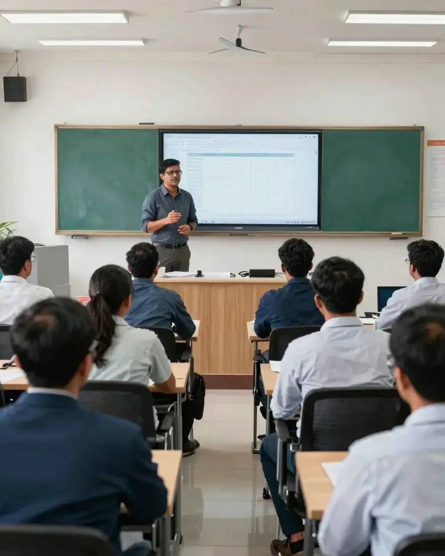 Candid wide view of a corporate training room in an Indian office